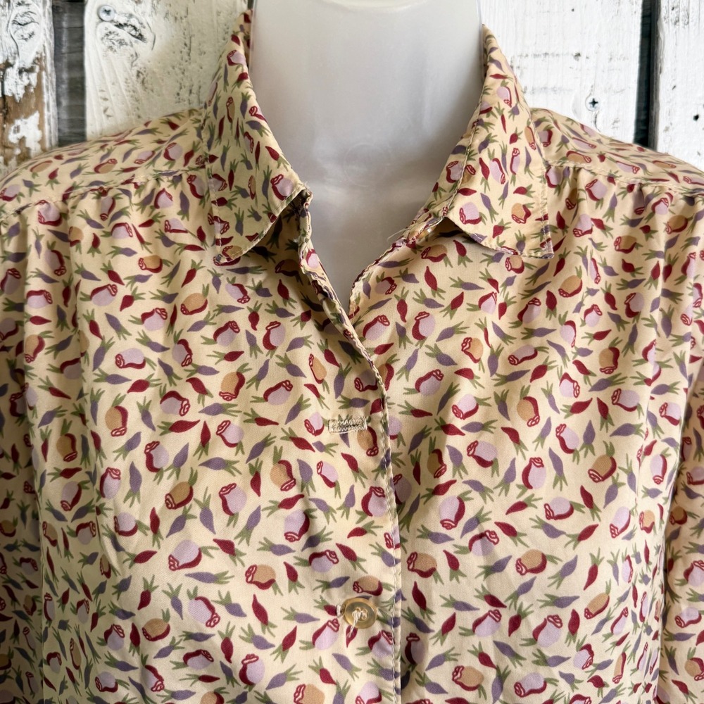 VTG 70s Mr Beau Floral Rose Blouse Women's‎ Medium Button Up LongSleeve Cottage